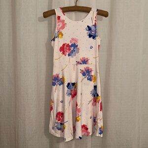 Old Navy 14 Ivory Floral Colorful Polka Dot Sleeveless A-Line 💯 Cotton Dress